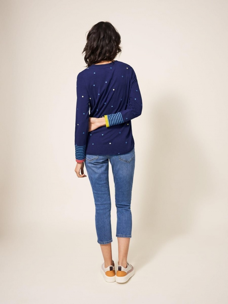 White Stuff Cassie Embroidered Tee Navy Multi | 795248CSY