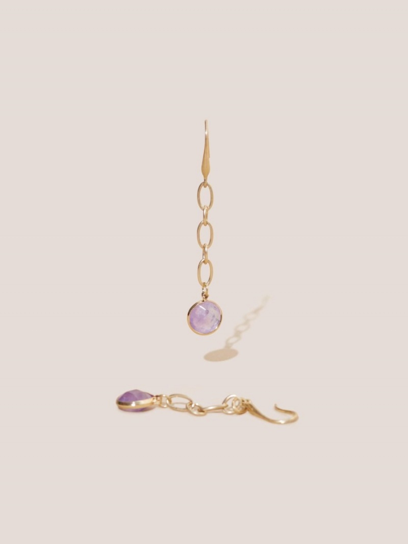 White Stuff Chain Stone Drop Earrings Mid Purple | 729318FBH