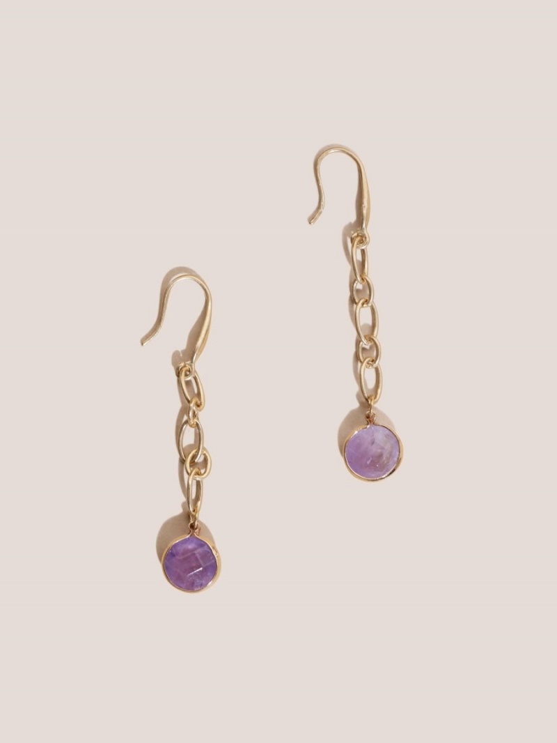 White Stuff Chain Stone Drop Earrings Mid Purple | 729318FBH