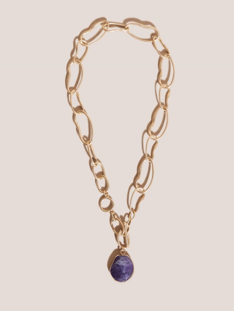 White Stuff Chain Tbar Stone Necklace Mid Purple | 850791SFQ