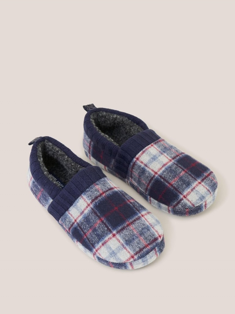 White Stuff Check Closed Back Slipper Navy Multi | 164052LZI