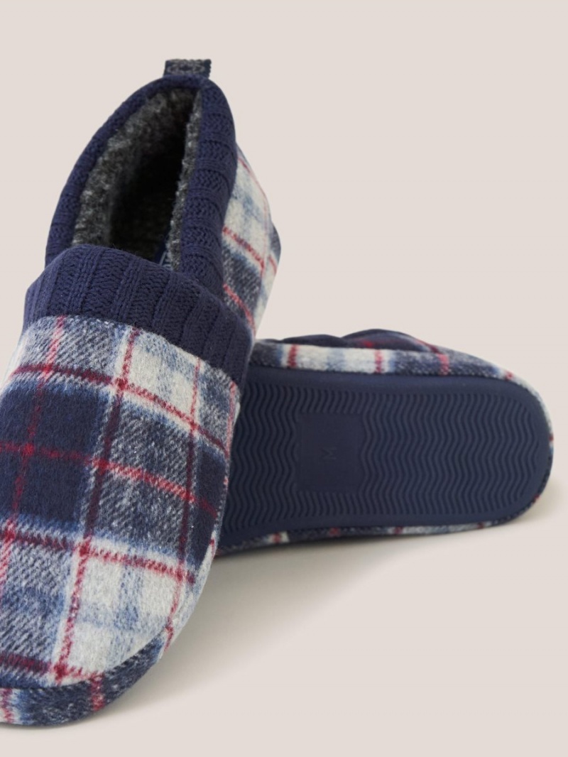 White Stuff Check Closed Back Slipper Navy Multi | 164052LZI