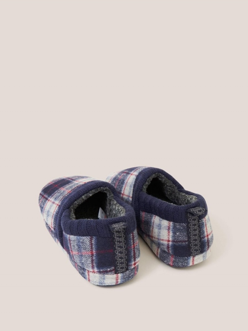 White Stuff Check Closed Back Slipper Navy Multi | 164052LZI