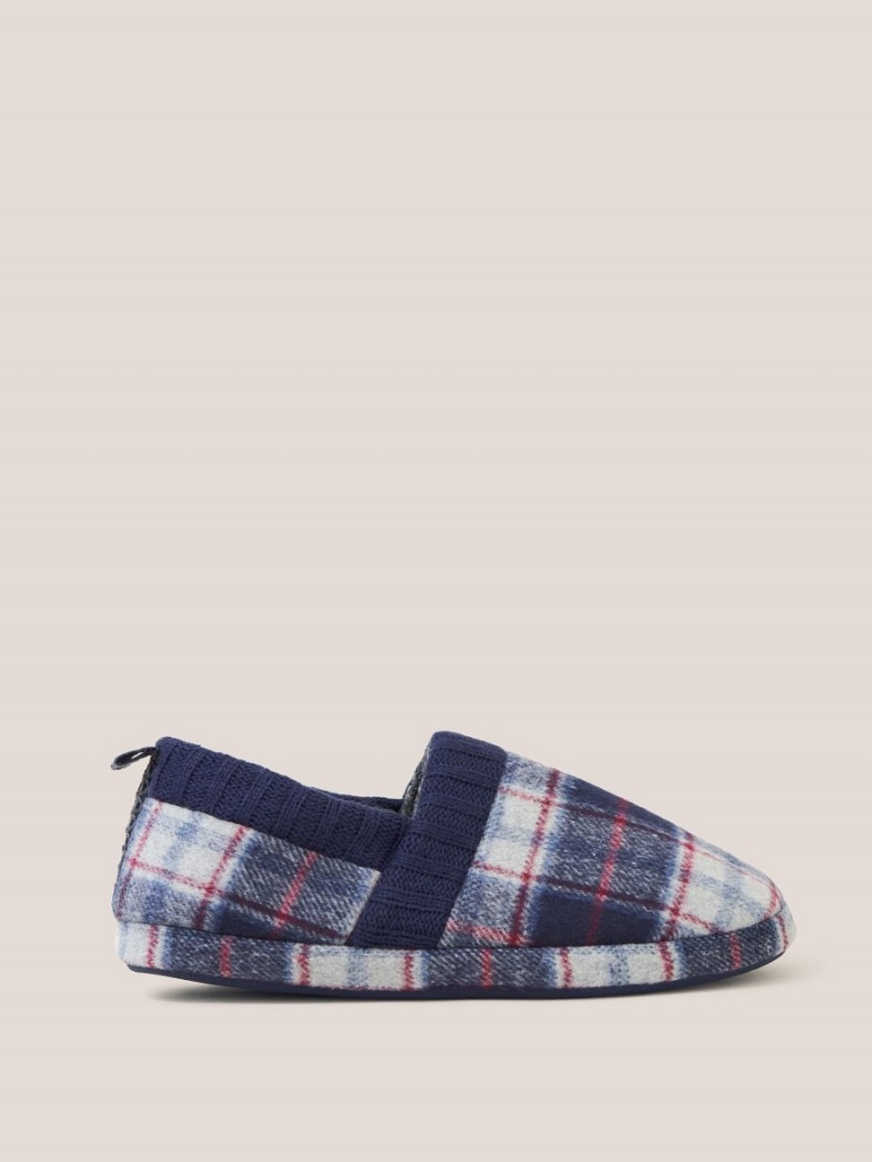 White Stuff Check Closed Back Slipper Navy Multi | 164052LZI