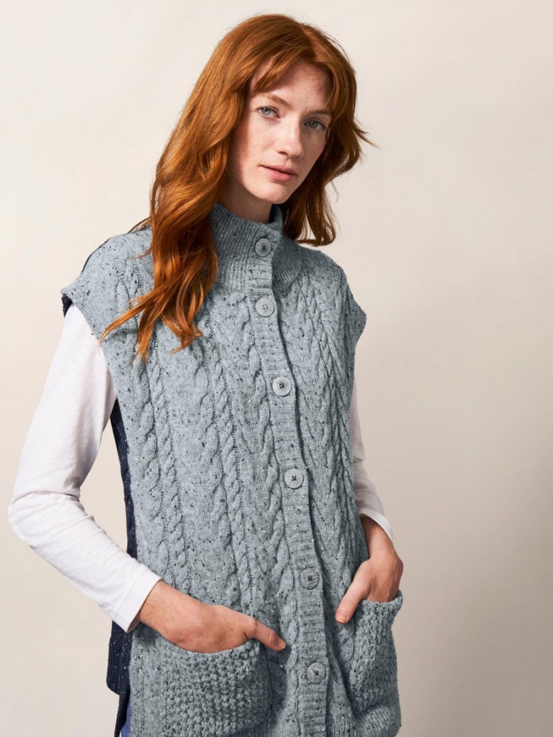 White Stuff Chestnut Cable Knit Pocket Poncho Grey Multi | 407619HYX