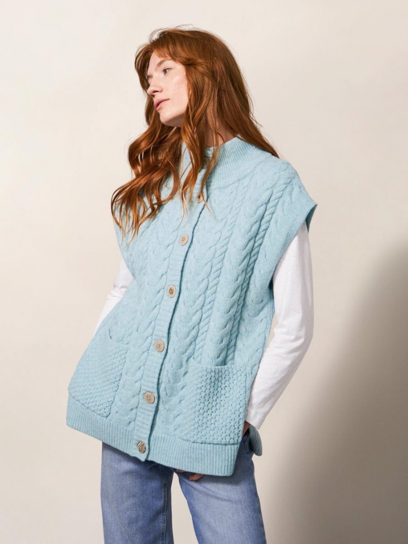 White Stuff Chestnut Cable Knit Pocket Poncho Light Blue | 895623KML