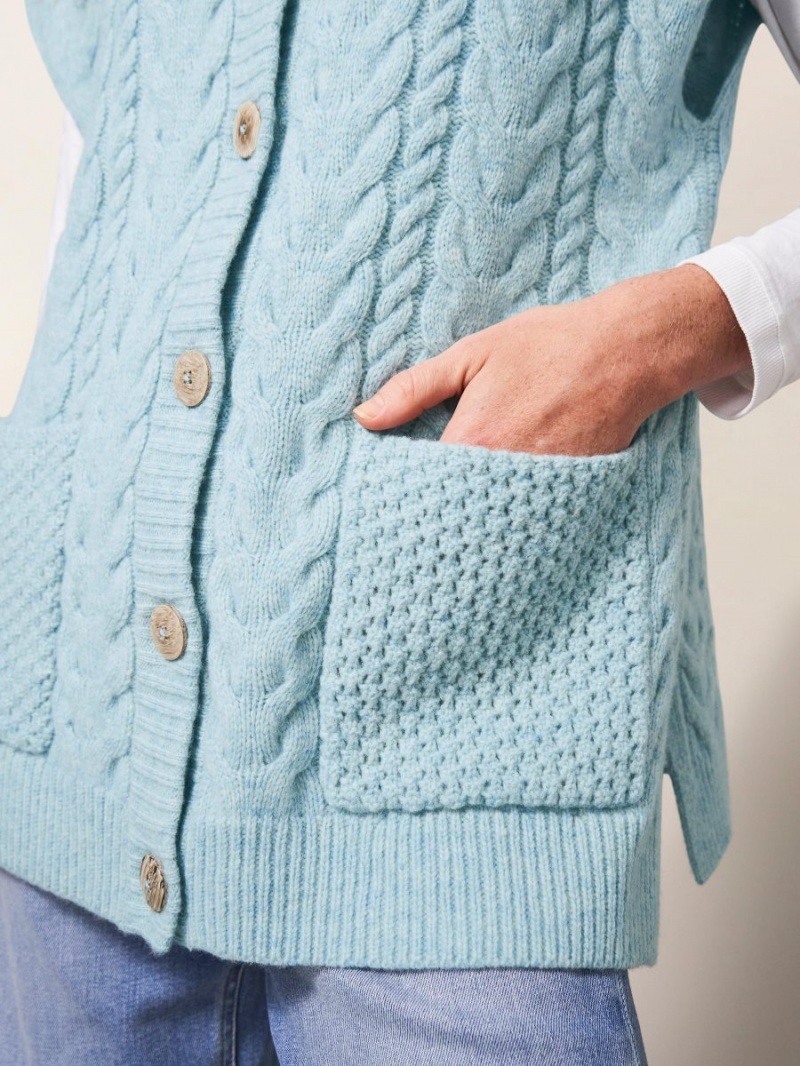 White Stuff Chestnut Cable Knit Pocket Poncho Light Blue | 895623KML