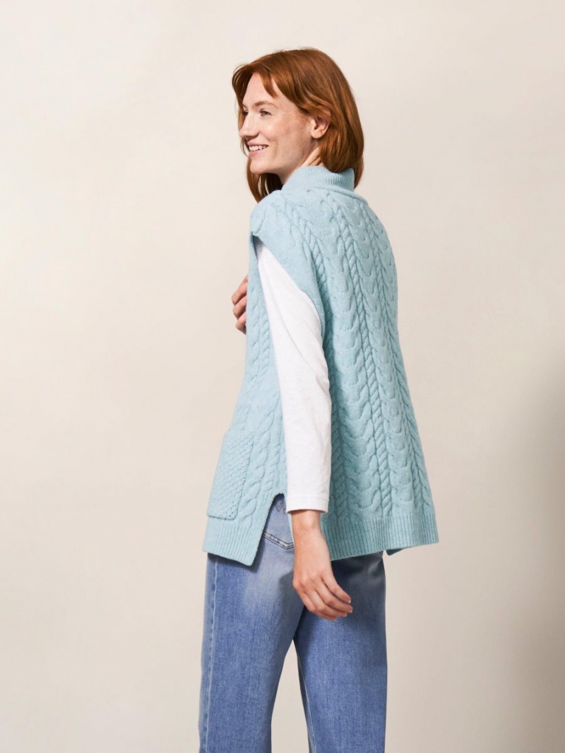 White Stuff Chestnut Cable Knit Pocket Poncho Light Blue | 895623KML