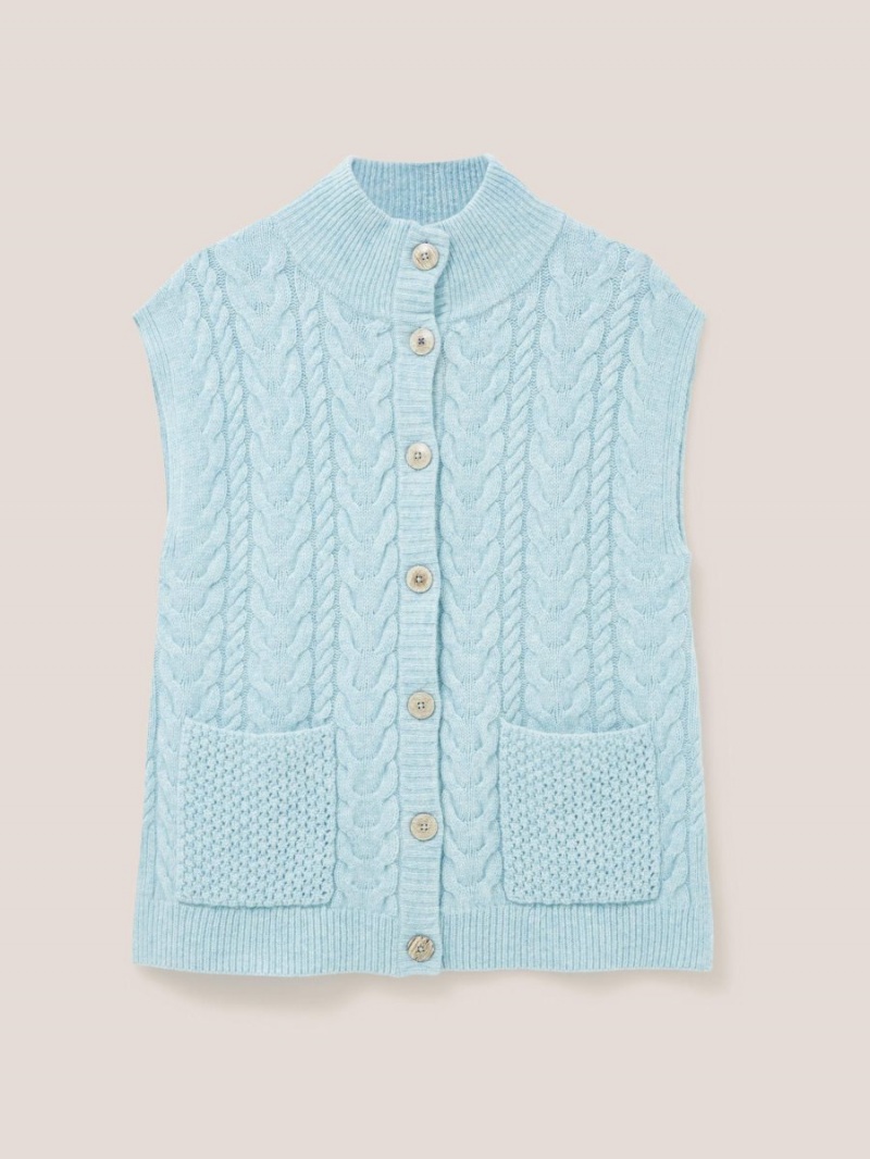 White Stuff Chestnut Cable Knit Pocket Poncho Light Blue | 895623KML