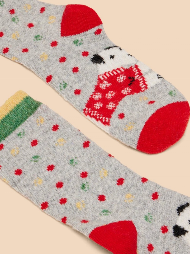 White Stuff Christmas Dog Wool Mix Socks Grey Multi | 654178ZUG