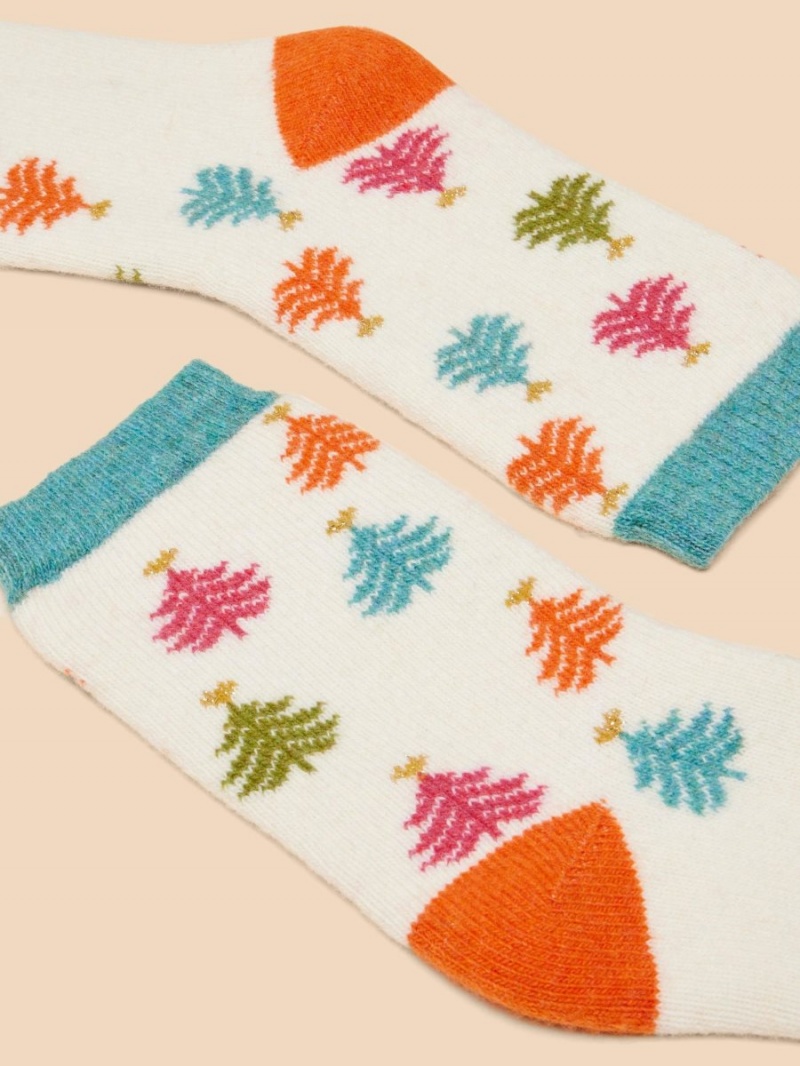 White Stuff Christmas Tree Wool Mix Socks Natural Multi | 603748ECR