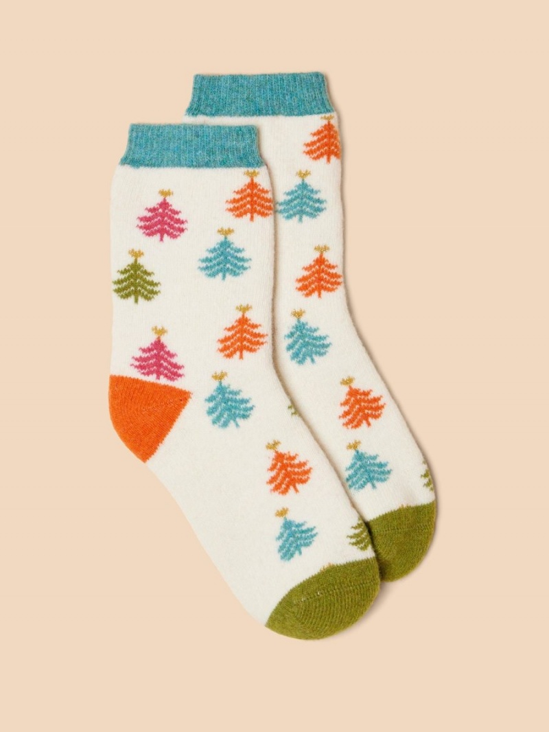 White Stuff Christmas Tree Wool Mix Socks Natural Multi | 603748ECR