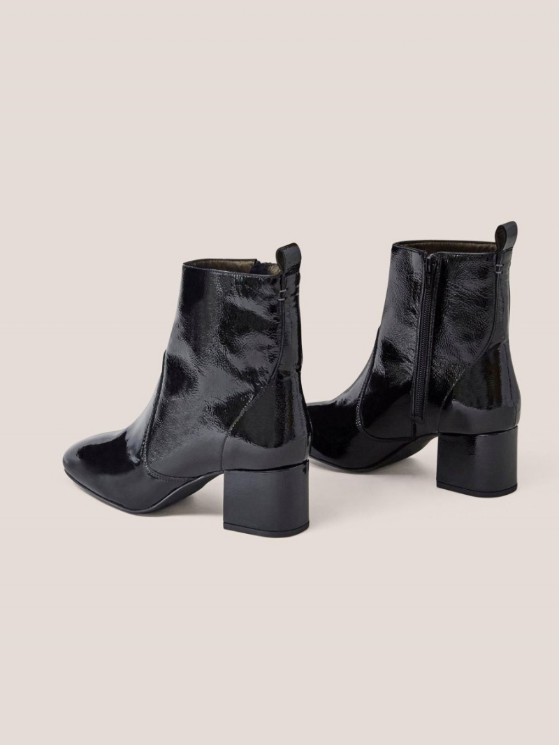 White Stuff Cilla Patent Mid Heel Boot Pure Black | 659437BNU