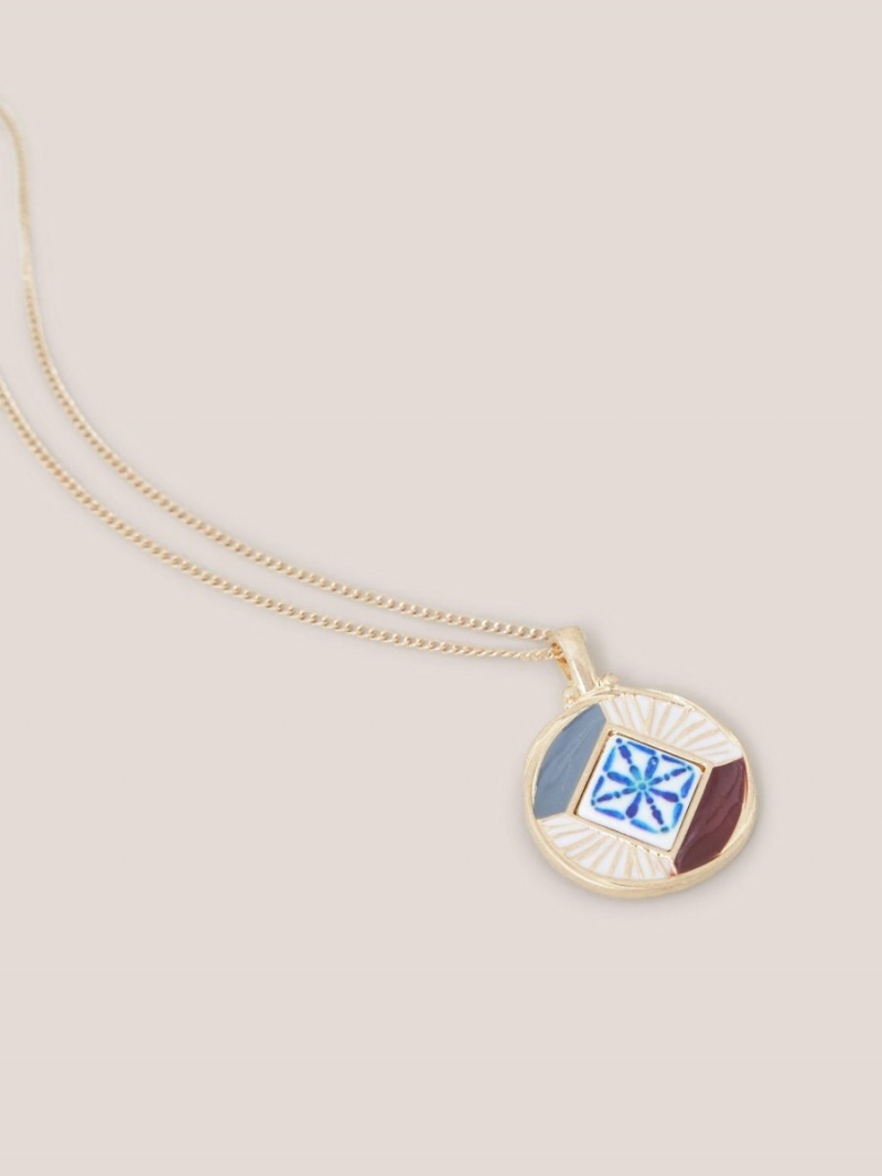 White Stuff Circular Mosaic Tile Necklace Blue Multi | 073125QYA