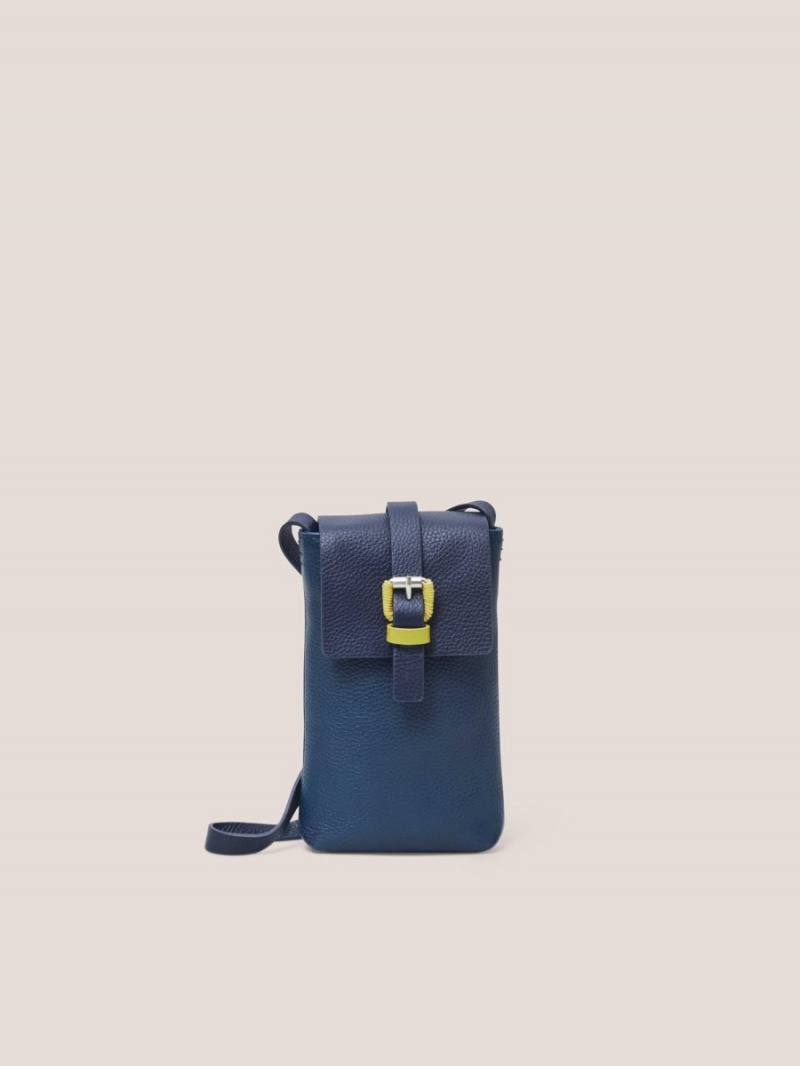 White Stuff Clara Buckle Leather Phone Bag Dark Navy | 728105ZDK