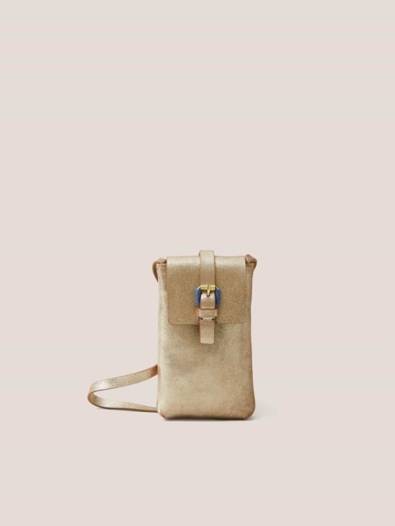 White Stuff Clara Buckle Leather Phone Bag Gold Tone Metallic | 740956SNE