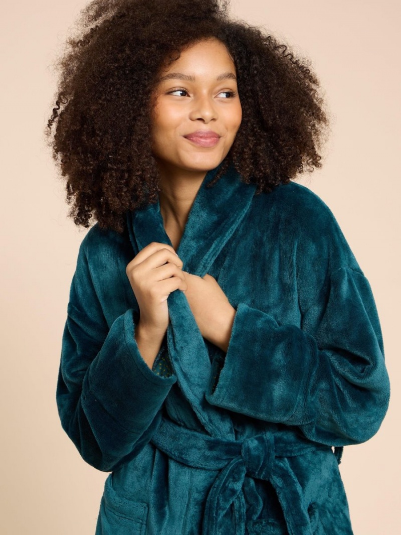 White Stuff Clover Cosy Dressing Gown Dk Teal | 062937YID