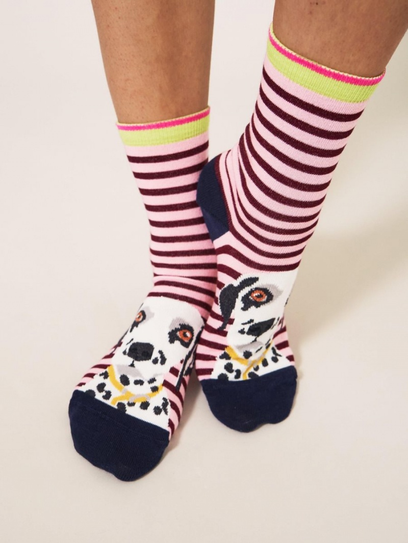 White Stuff Dalmatian Stripe Ankle Sock Pink Multi | 810925PXI