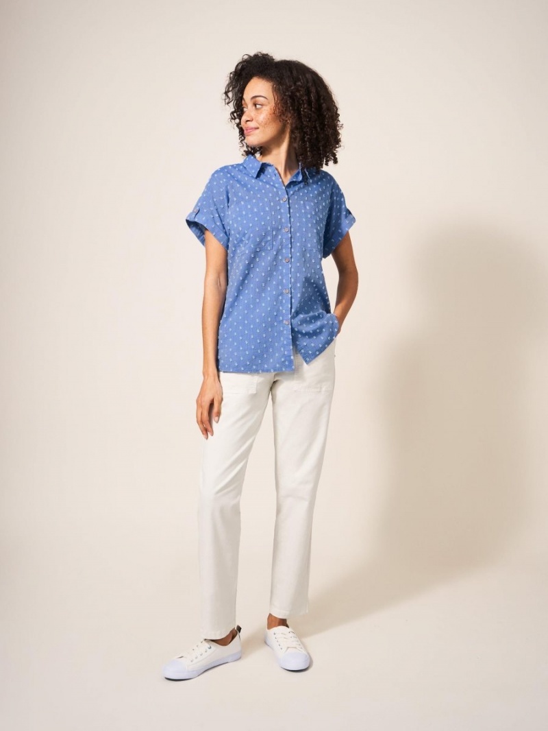 White Stuff Ella Organic Cotton Shirt Blue Multi | 256439FUO