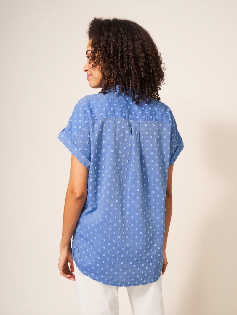 White Stuff Ella Organic Cotton Shirt Blue Multi | 256439FUO