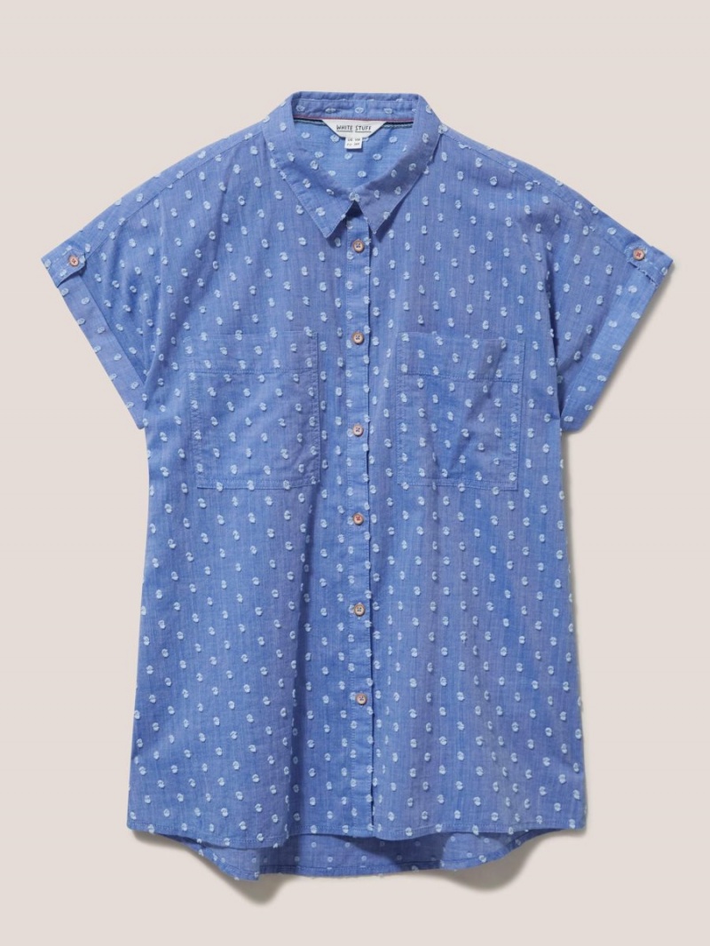 White Stuff Ella Organic Cotton Shirt Blue Multi | 256439FUO