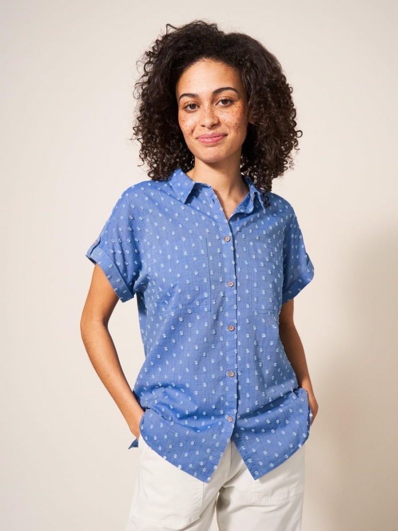 White Stuff Ella Organic Cotton Shirt Blue Multi | 256439FUO