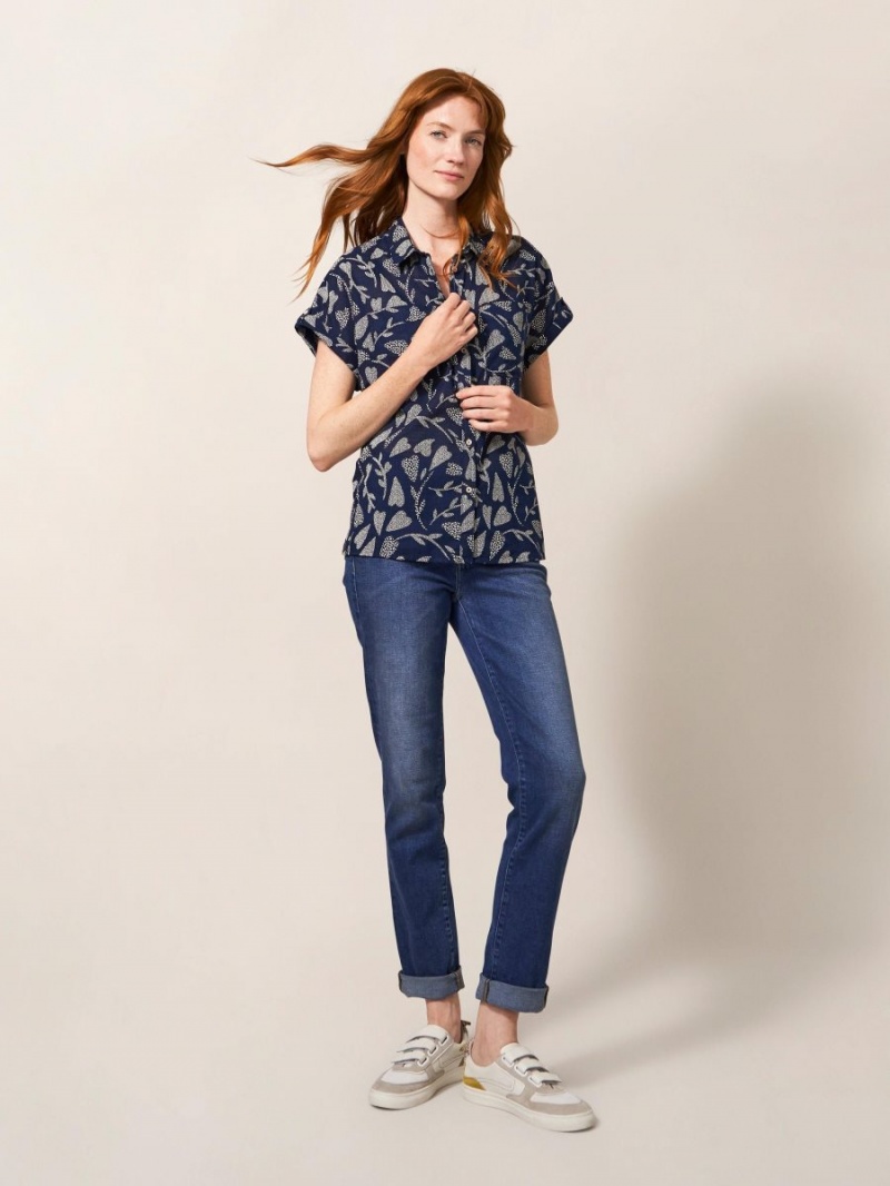 White Stuff Ella Organic Cotton Shirt Navy Print | 492873PTW