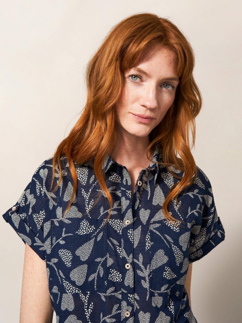 White Stuff Ella Organic Cotton Shirt Navy Print | 492873PTW