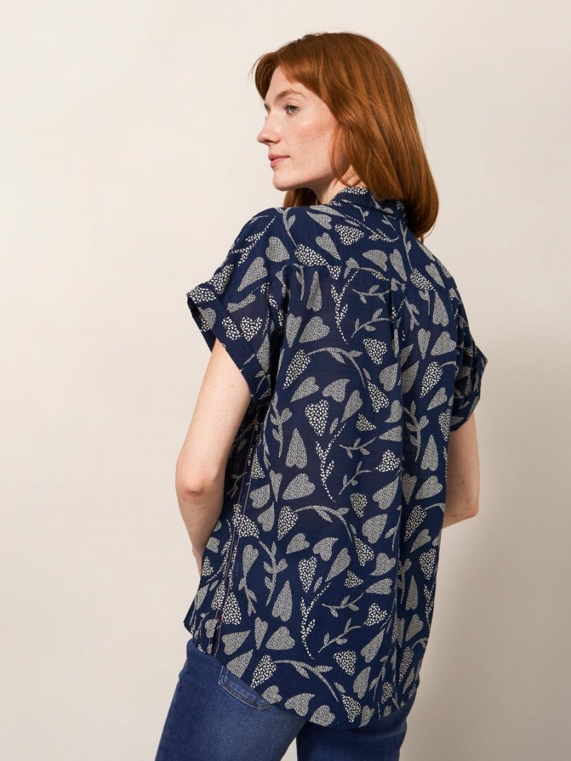 White Stuff Ella Organic Cotton Shirt Navy Print | 492873PTW