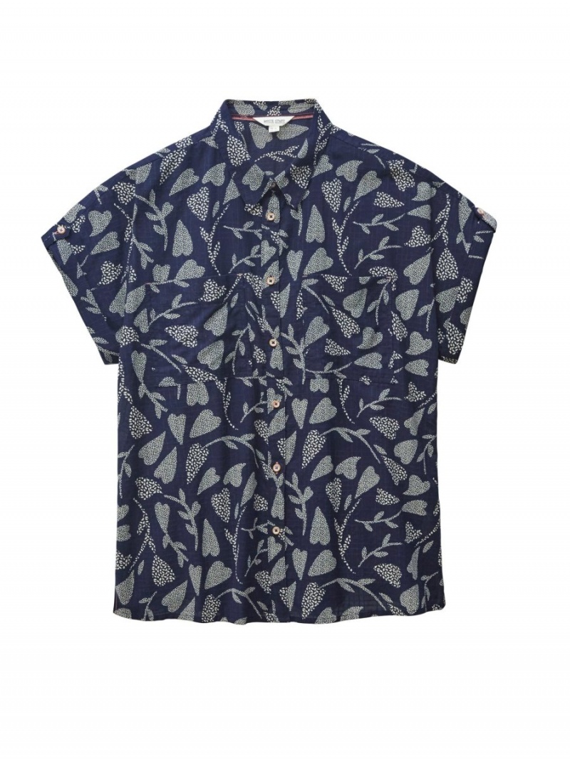 White Stuff Ella Organic Cotton Shirt Navy Print | 492873PTW