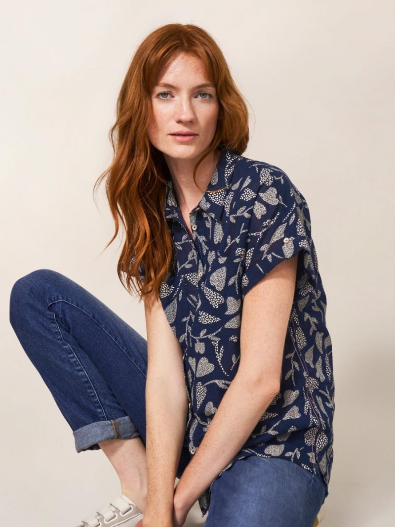 White Stuff Ella Organic Cotton Shirt Navy Print | 492873PTW