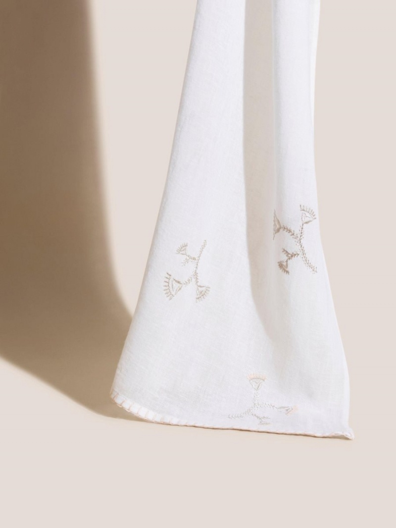 White Stuff Embroidered Cotton Scarf Natural White | 281537PHQ