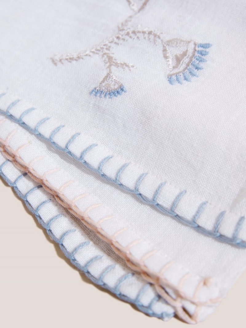 White Stuff Embroidered Cotton Scarf Natural White | 281537PHQ