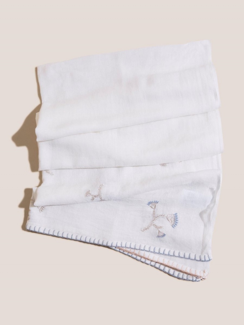 White Stuff Embroidered Cotton Scarf Natural White | 281537PHQ