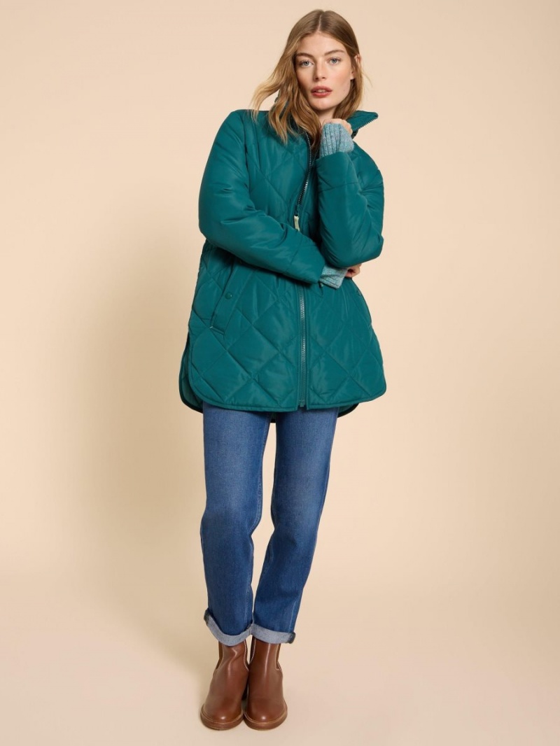 White Stuff Emilia Quilted Long Sleeve Coat Dk Teal | 149320HVS