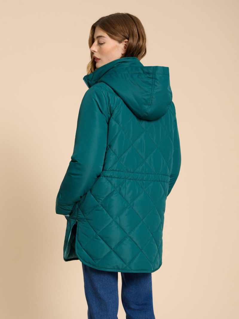 White Stuff Emilia Quilted Long Sleeve Coat Dk Teal | 149320HVS