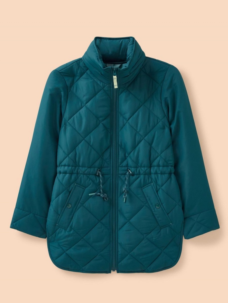 White Stuff Emilia Quilted Long Sleeve Coat Dk Teal | 149320HVS