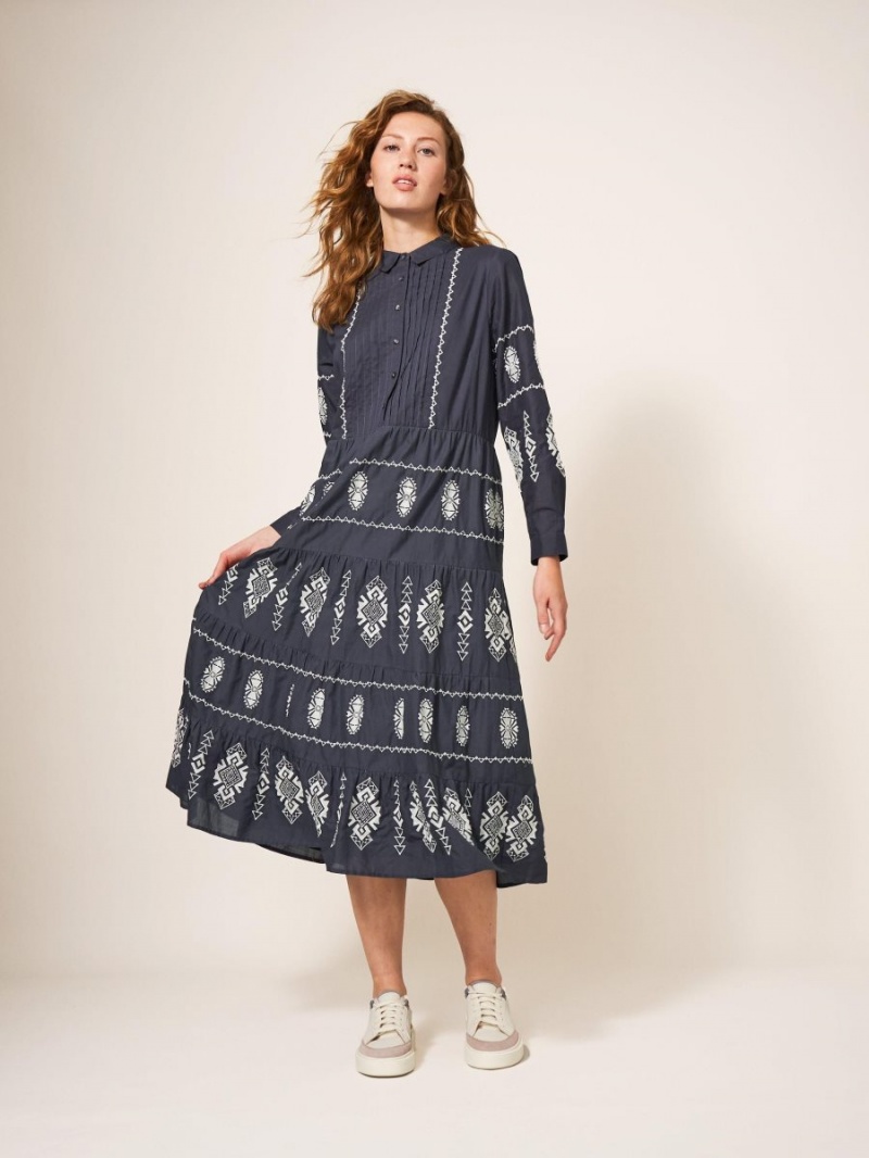 White Stuff Emmie Embroidered Midi Dress Grey Multi | 679015CXI