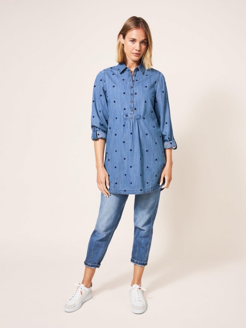 White Stuff Eva Embroidered Denim Tunic Mid Denim | 358624FZJ