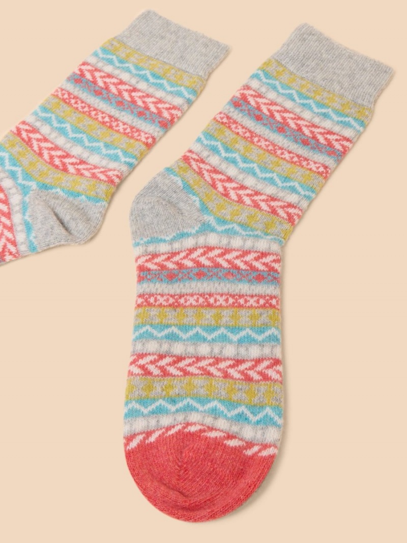 White Stuff Fairisle Mix Pop Wool Socks Grey Multi | 917243YLD