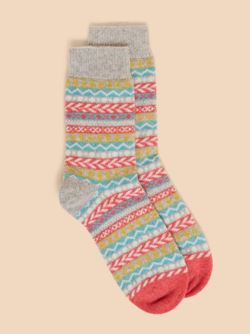 White Stuff Fairisle Mix Pop Wool Socks Grey Multi | 917243YLD