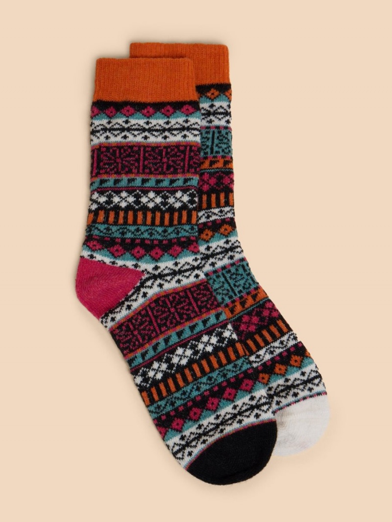 White Stuff Fairisle Pop Wool Mix Socks Black Multi | 254970ZJL