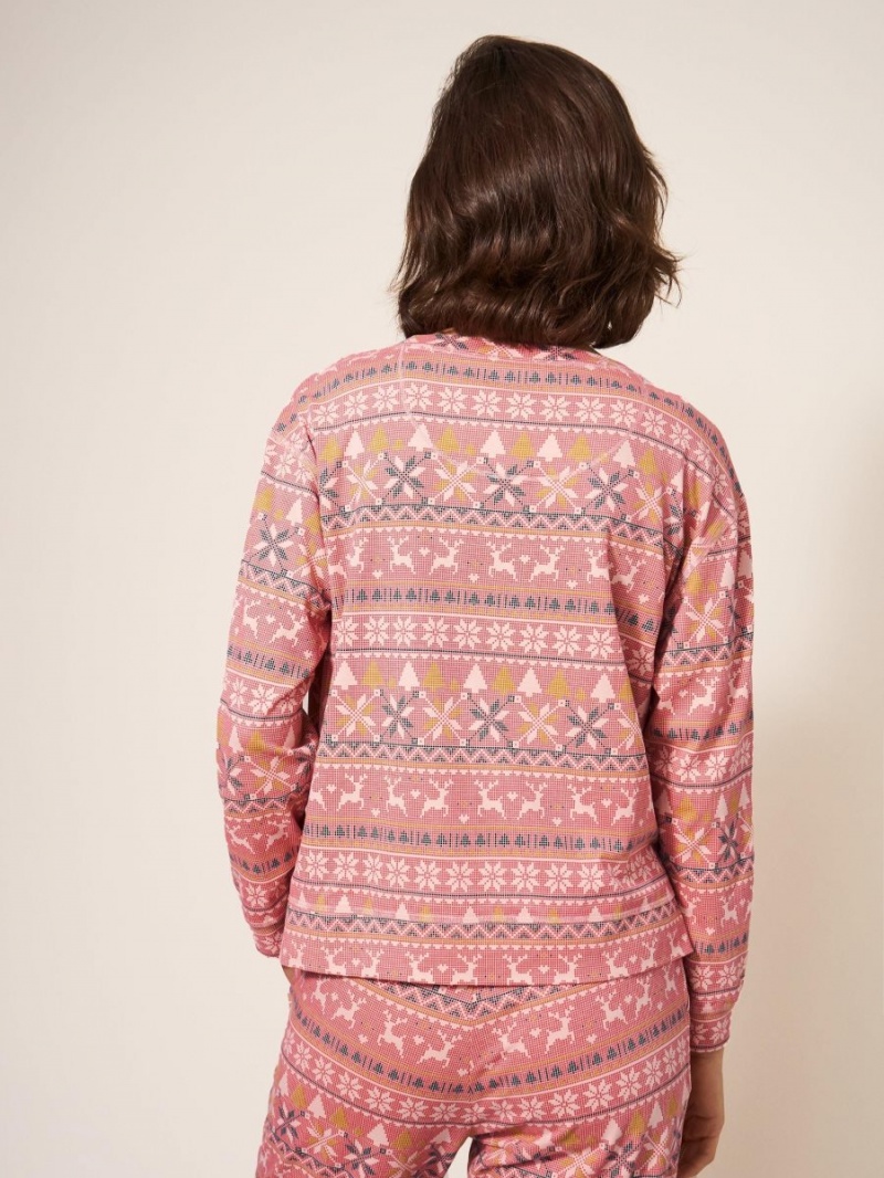 White Stuff Fairisle Reindeer Pj Top Pink Multi | 840539QGY