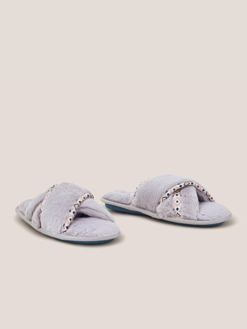 White Stuff Faux Fur Mule Slipper Mid Grey | 257130GCV