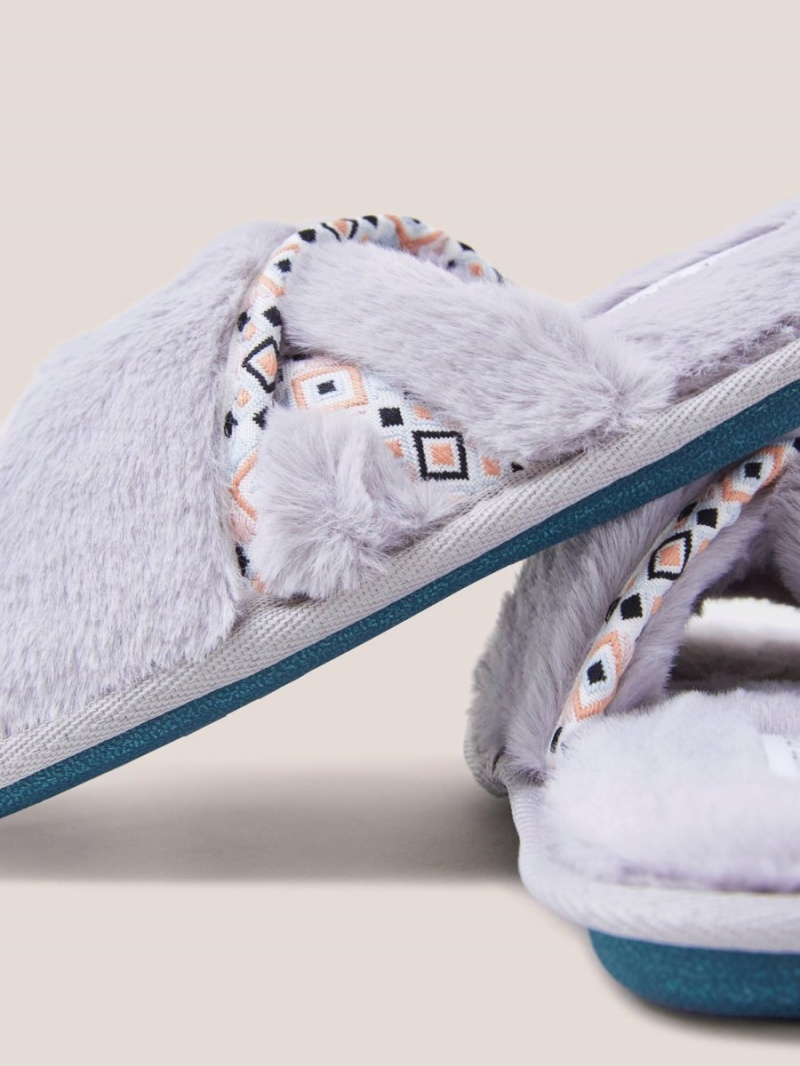 White Stuff Faux Fur Mule Slipper Mid Grey | 257130GCV