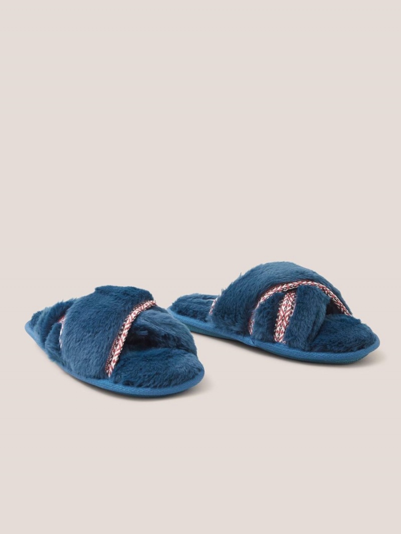 White Stuff Faux Fur Mule Slipper Mid Teal | 296784MHF