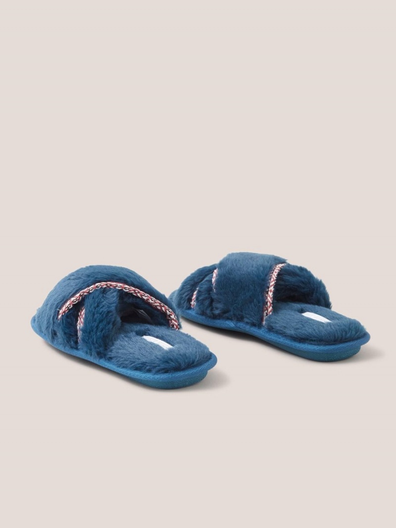 White Stuff Faux Fur Mule Slipper Mid Teal | 296784MHF