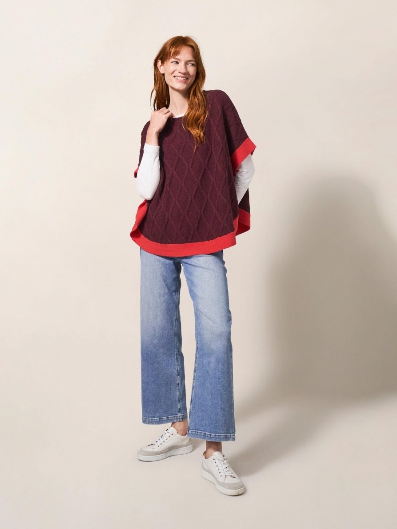 White Stuff Fern Knitted Casual Poncho Mid Plum | 209876XPK