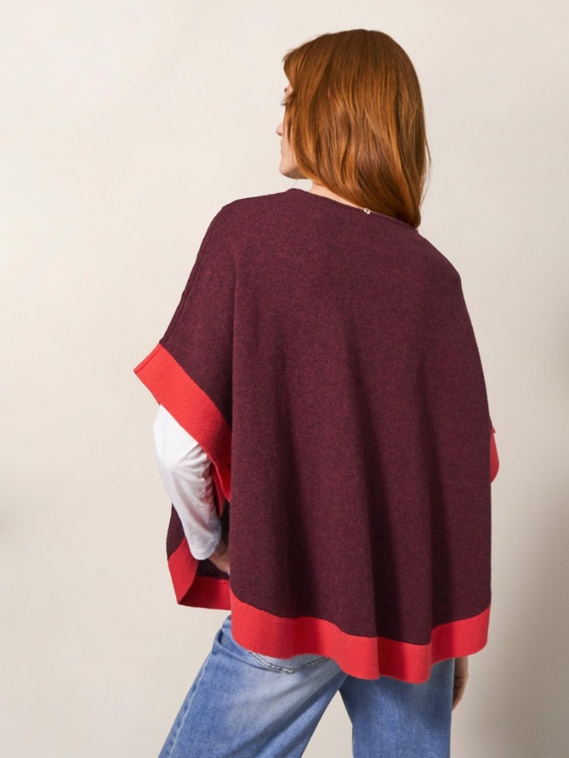 White Stuff Fern Knitted Casual Poncho Mid Plum | 209876XPK