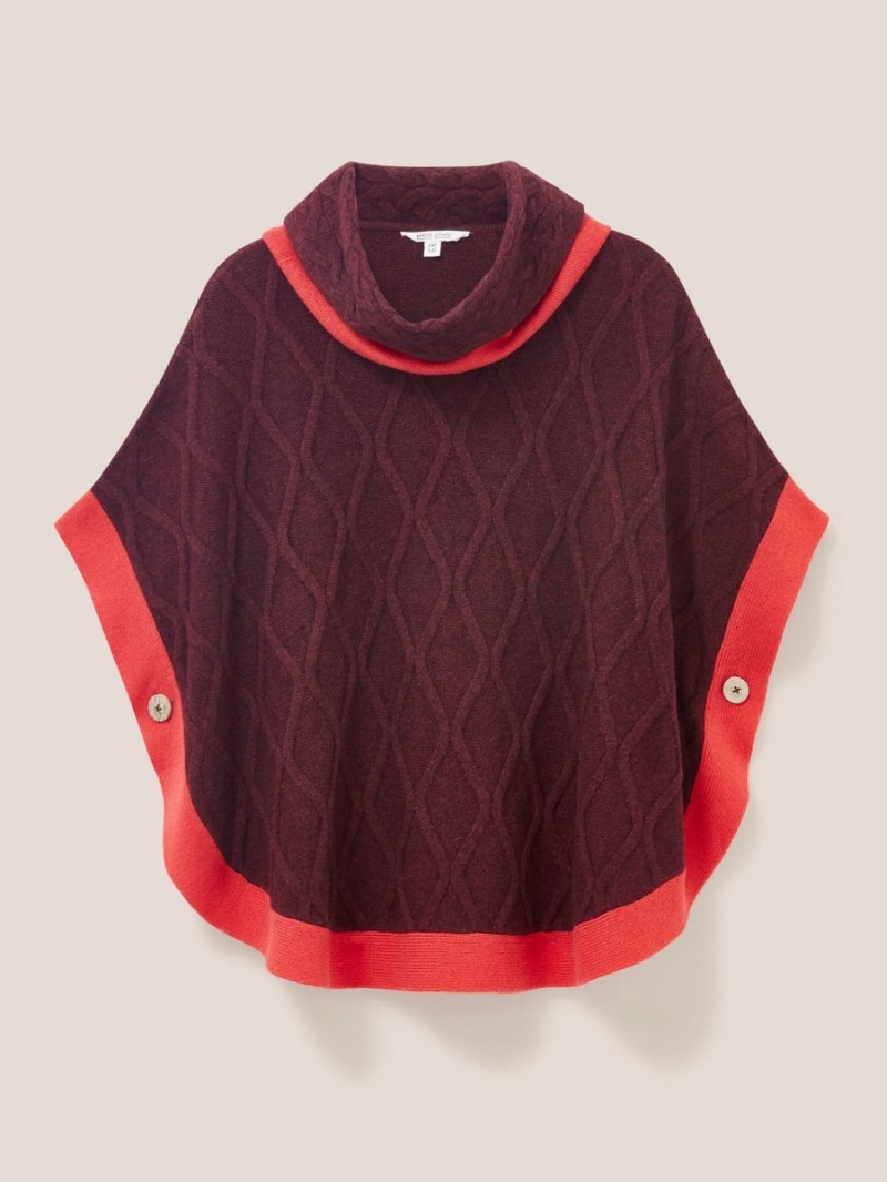 White Stuff Fern Knitted Casual Poncho Mid Plum | 209876XPK